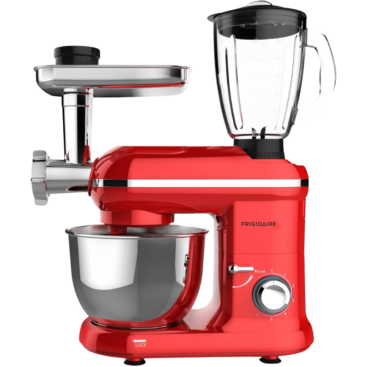 FRIGIDAIRE FD5126 STAND MIXER WITH BLENDER ANDF MEAT GRINDER RED