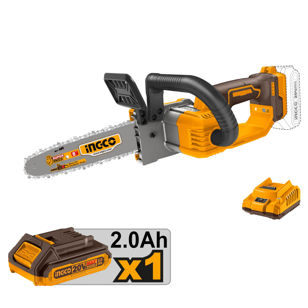 INGCO CHAIN SAW CORDLESS 20V WITH BATTERY 8