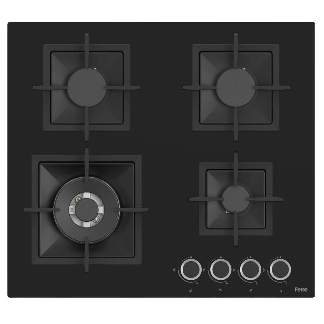 FERRE BUILT IN HOB 60CM 4 GAS BURNERS BLACK GLASS