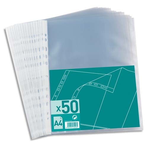 Pochettes Plastique Perforées A4 Transparent x 50