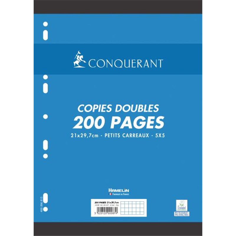 COPIES DOUBLES PERFOREES 200 PAGES A4 70G 5 X 5 REF: OX087