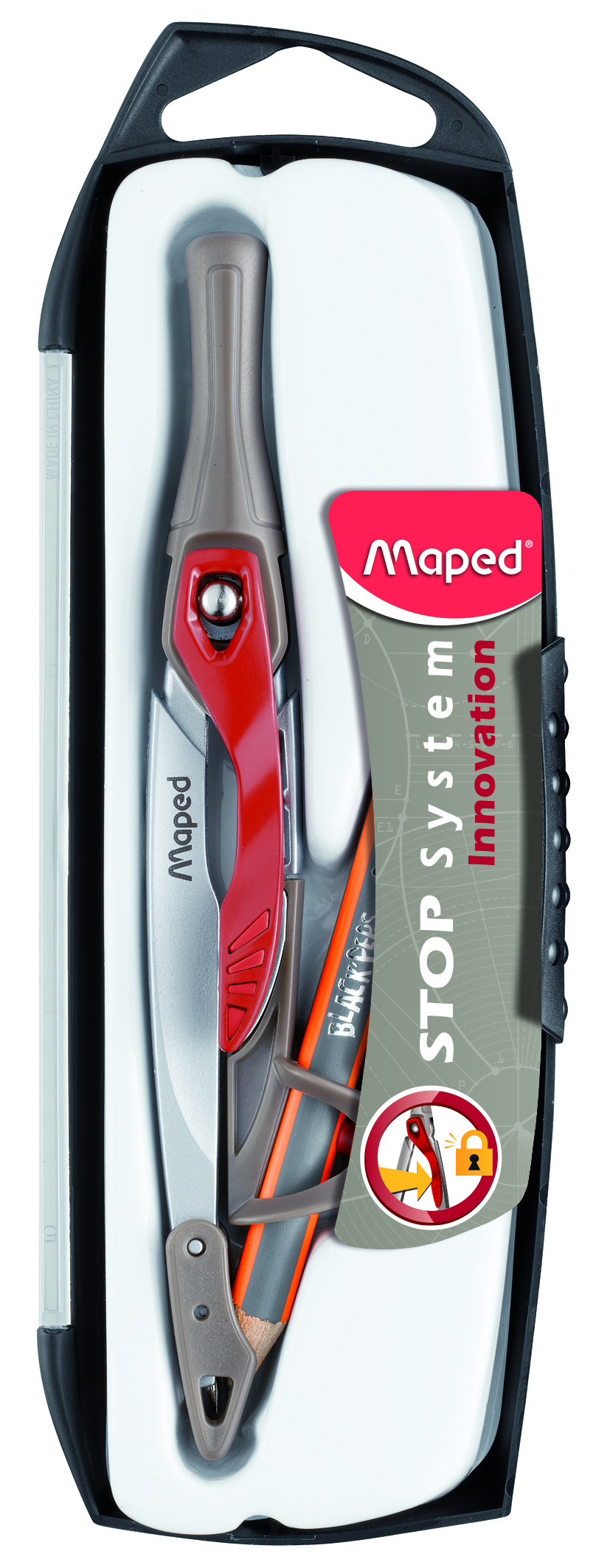 Maped Helix USA Stop System Innovation Compass 3 Piece Set, Assorted Colors  (196310), Red/White