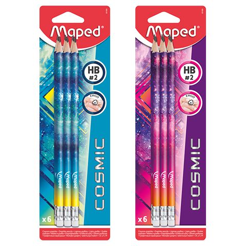 MAPED EXTRUDED GRAPHITE PENCIL HB ERASER END COSMIC TEENS X6 BLIST
