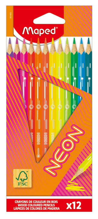 Crayons De Couleurs Neon Fsc 100% X12 Boite Carton Maped 831802FC
