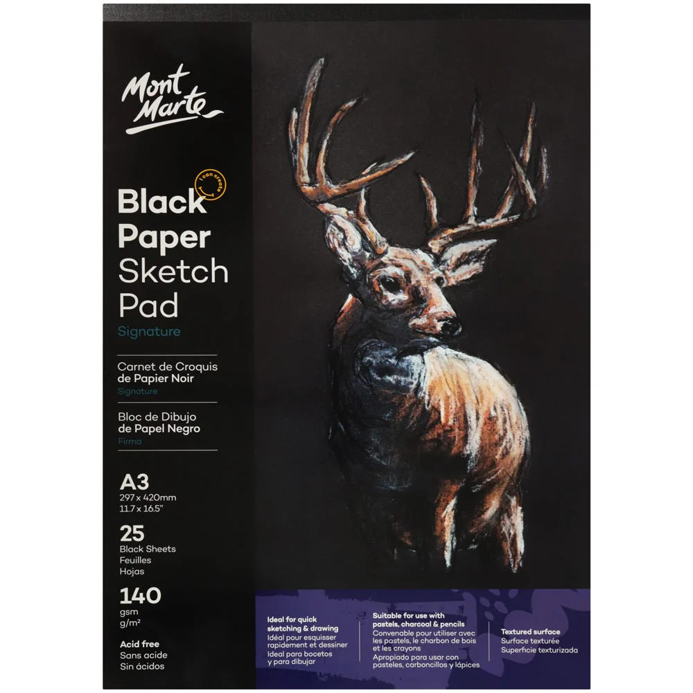 Sketch Pad Black Paper A3 140g 25 Sheet Mont Marte