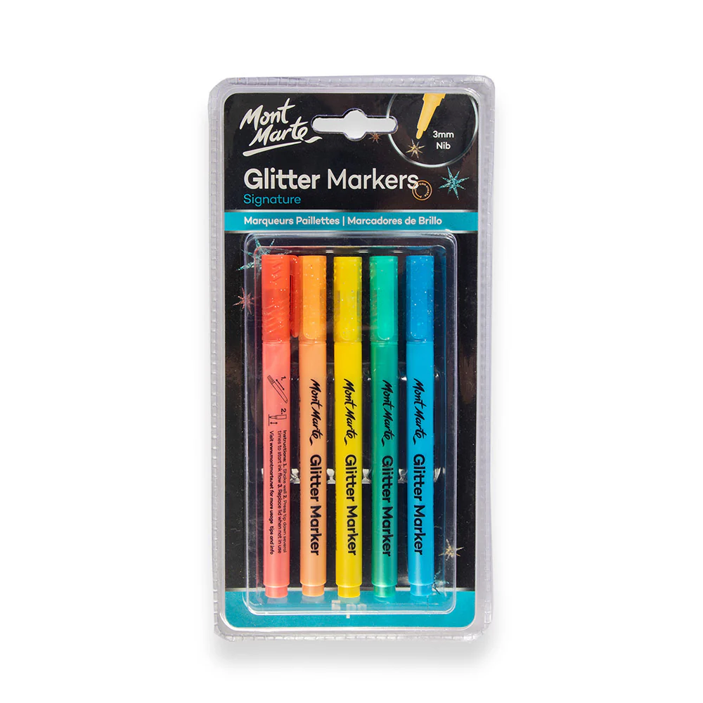 Markers Glitter Brilliant Set Of 5 Mont Marte