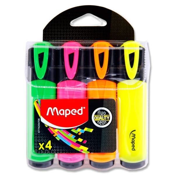 MAPED HIGHLIGHTER ASSORT COLOURS X4 CARDBOARD POUCH 74547