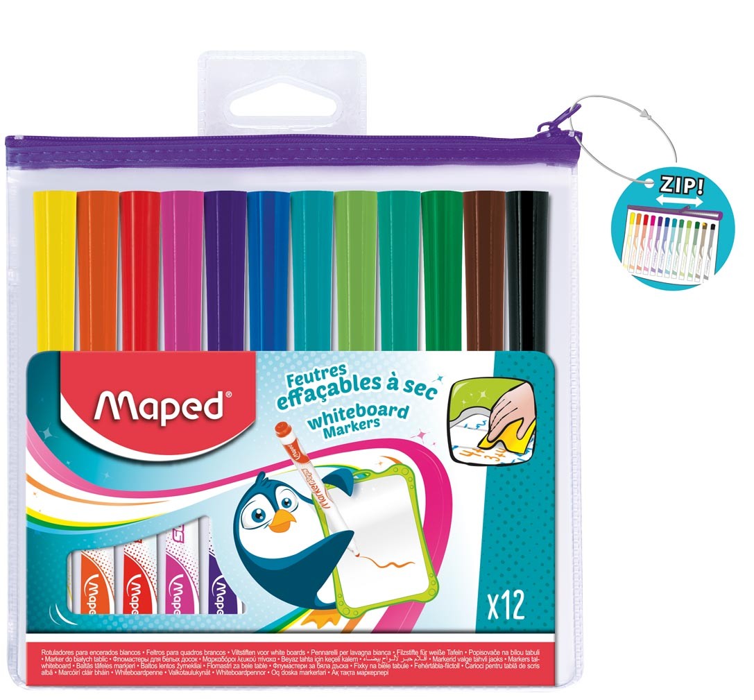 MAPED WHITEBOARD MARKER ASSORTED COLORS X12 POUCH 741817
