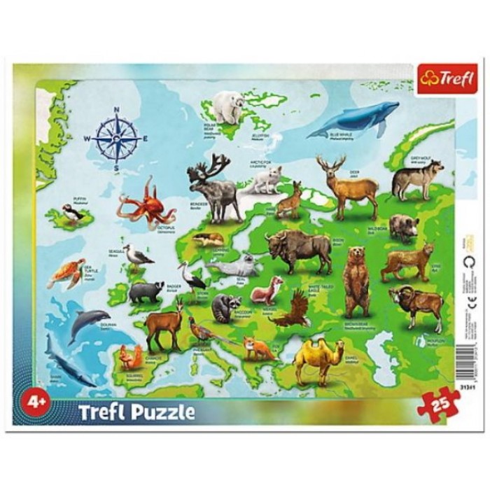 Puzzles  25 Frame  Europe map with animals 31341