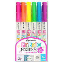 Fabric Marker Fine Tip Fluorescent Mungyo Set Of 6 Colors FMFC6A
