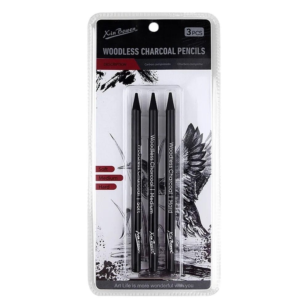 Woodless Charcoal  Pencil set of 3 Pcs