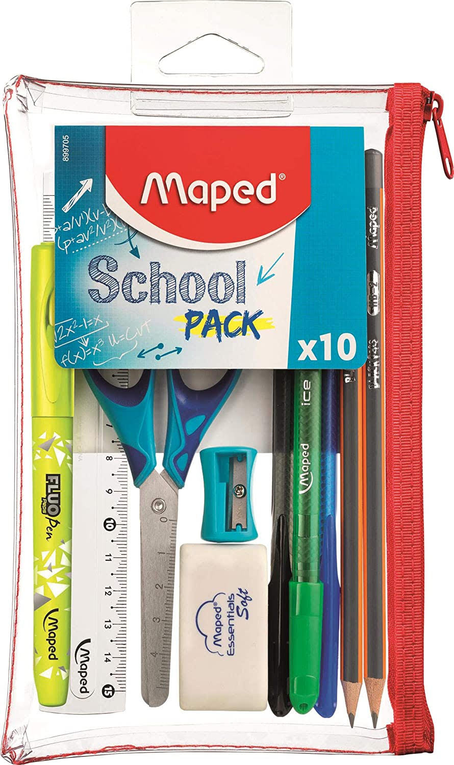 School Kit 10pcs + Transparent Pencil Case MAPED 899705