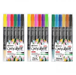 Calligraphy Pen Dual Tip Set Of 6 Basic Colors Mungyo MCFT6A