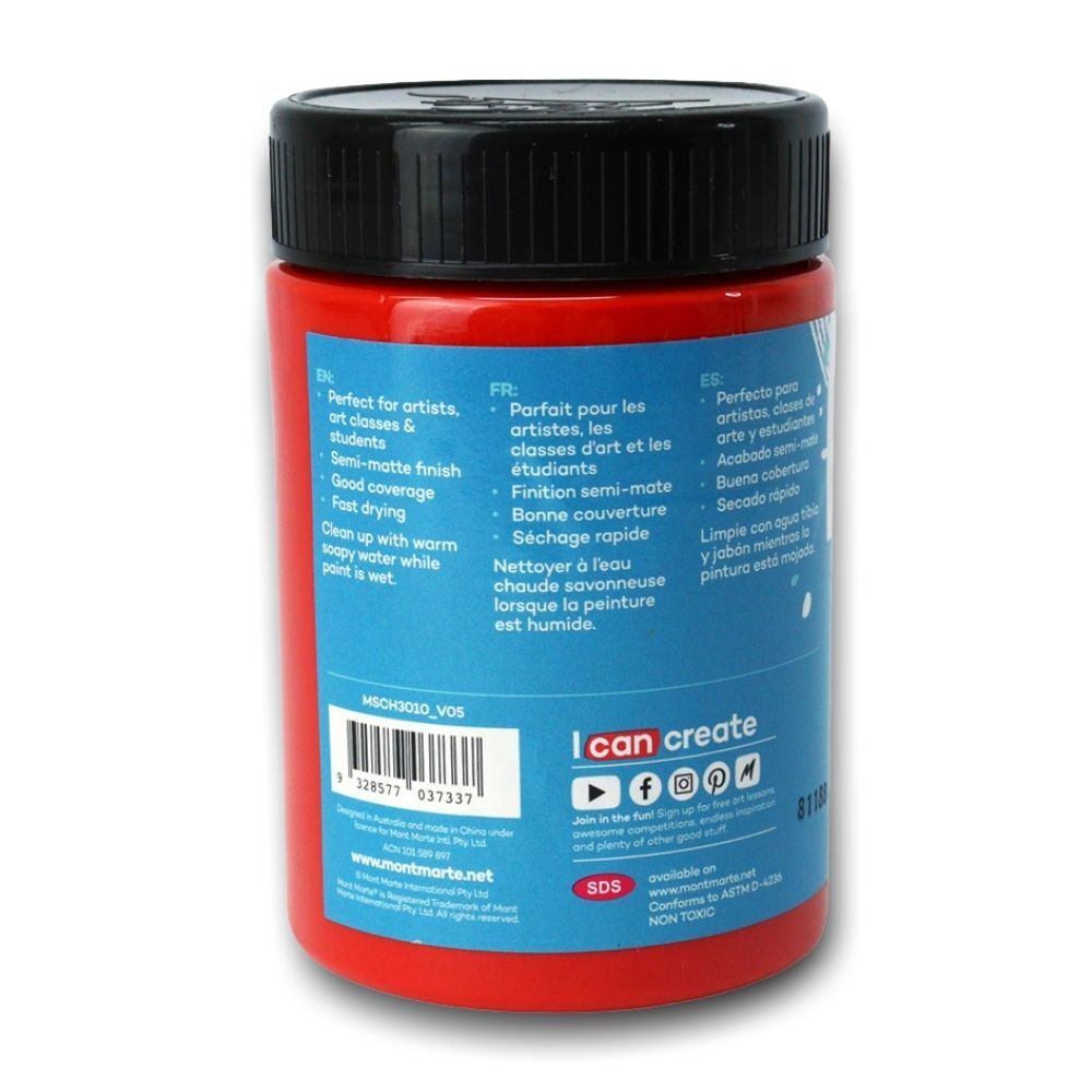 Acrylic Paint 300ml Colour Brilliant Red Mont Marte