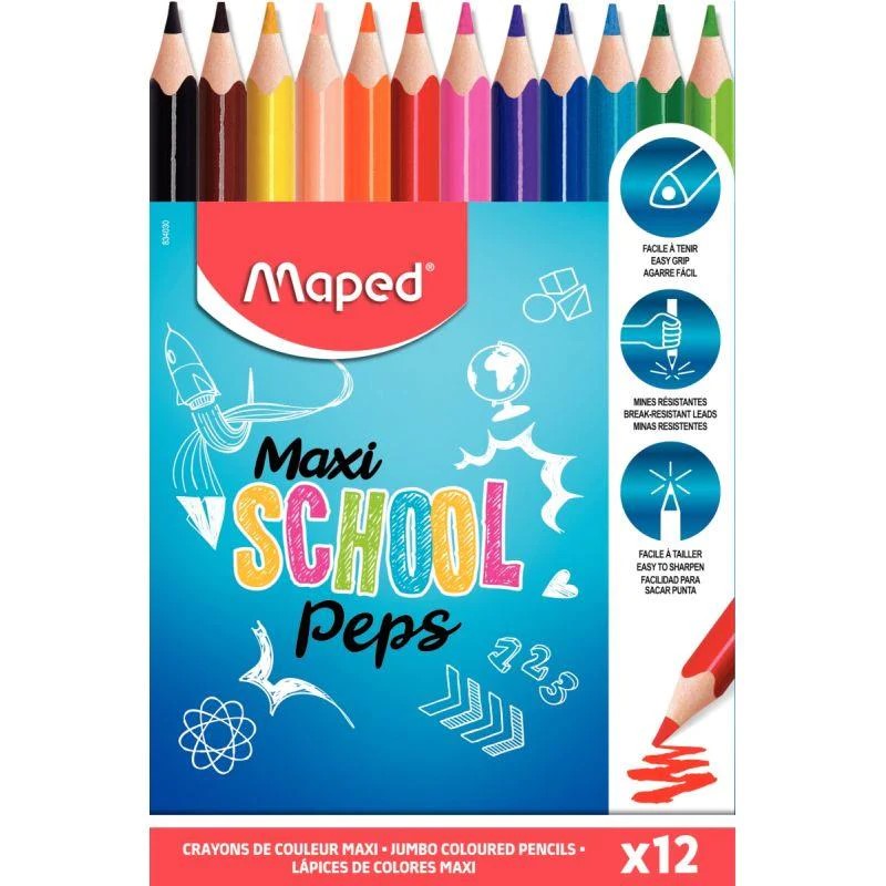 Colour Pencils Jumbo School Peps Maxi X 12 MAPED 834030