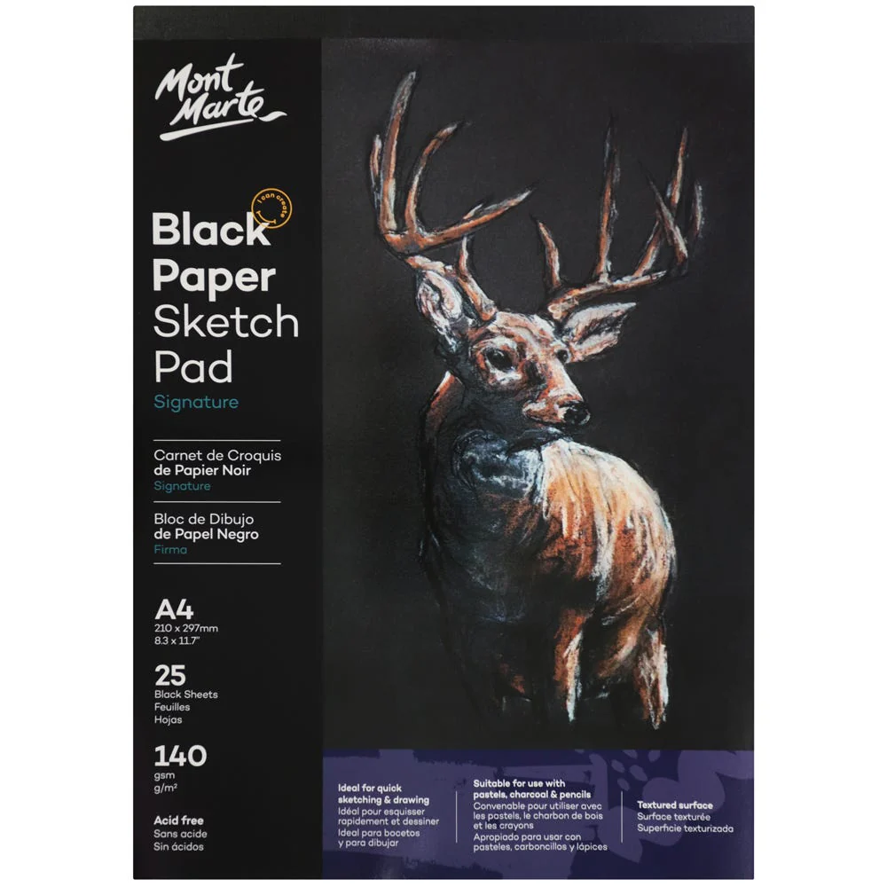 Sketch Pad Black Paper A4 140g 25 Sheet Mont Marte
