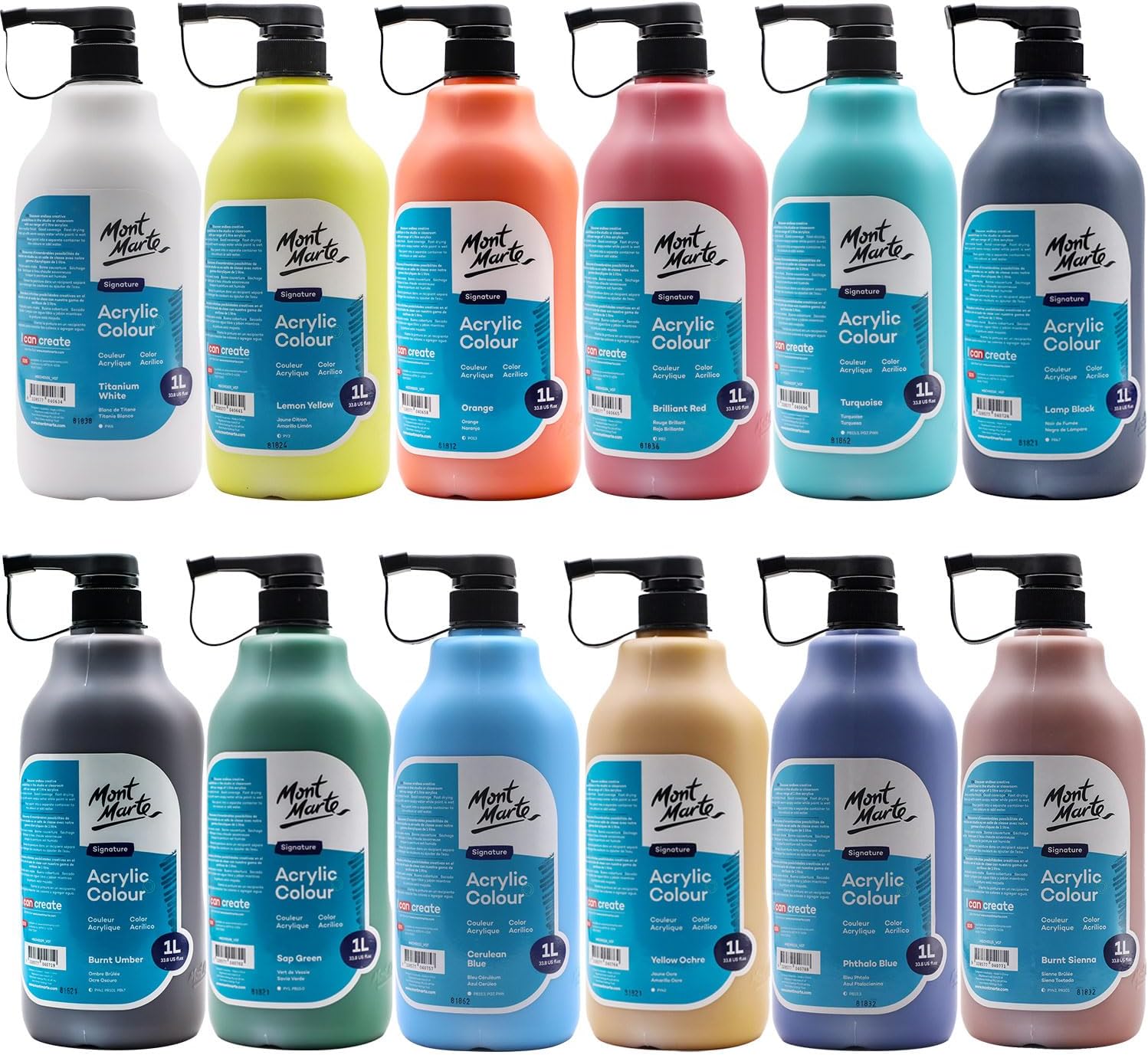 Acrylic Colour 1lt Pack Of 12 Mont Marte