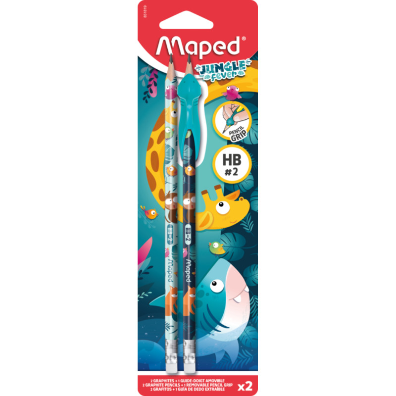 Crayon Graphite HB Bout Gomme Jungle Fever Blister x 2 + Guide Doigts MAPED 851819