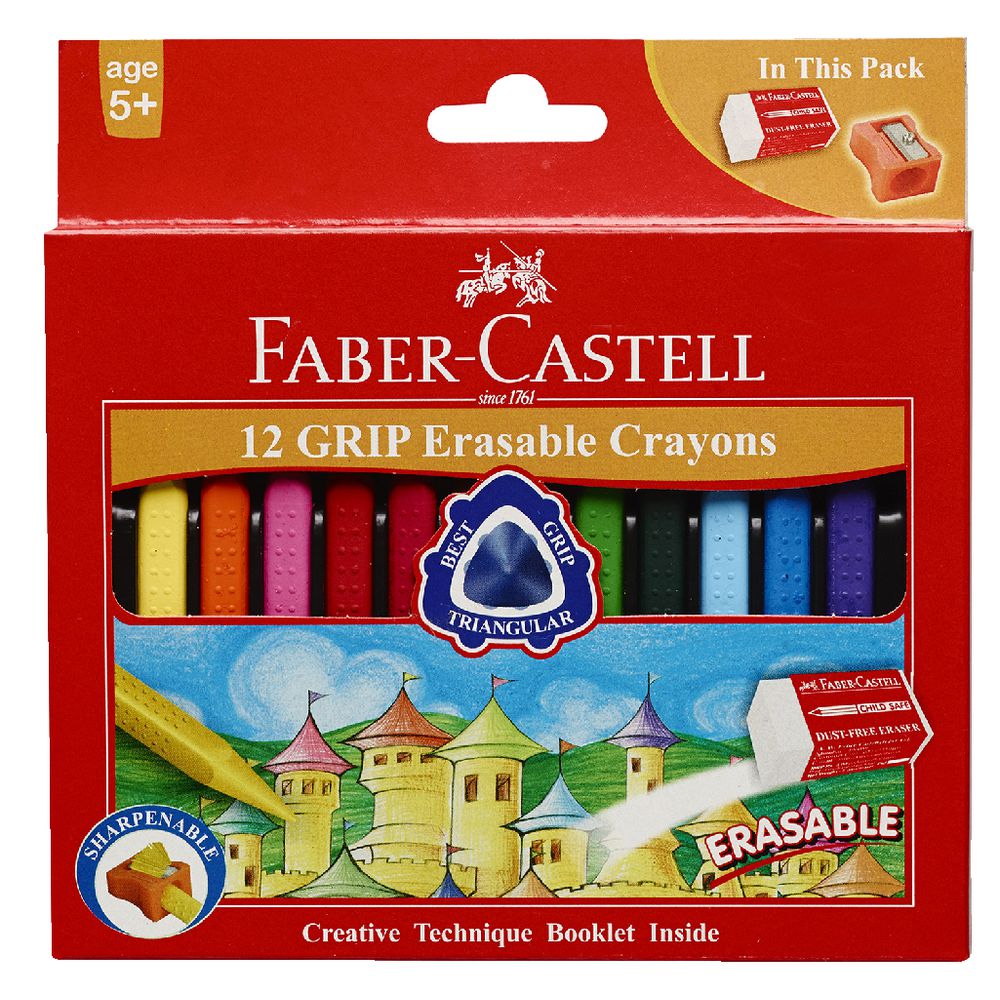 GRIP ERASABLE CRAYONS FABER CASTEL SET OF 12 REF FC122912