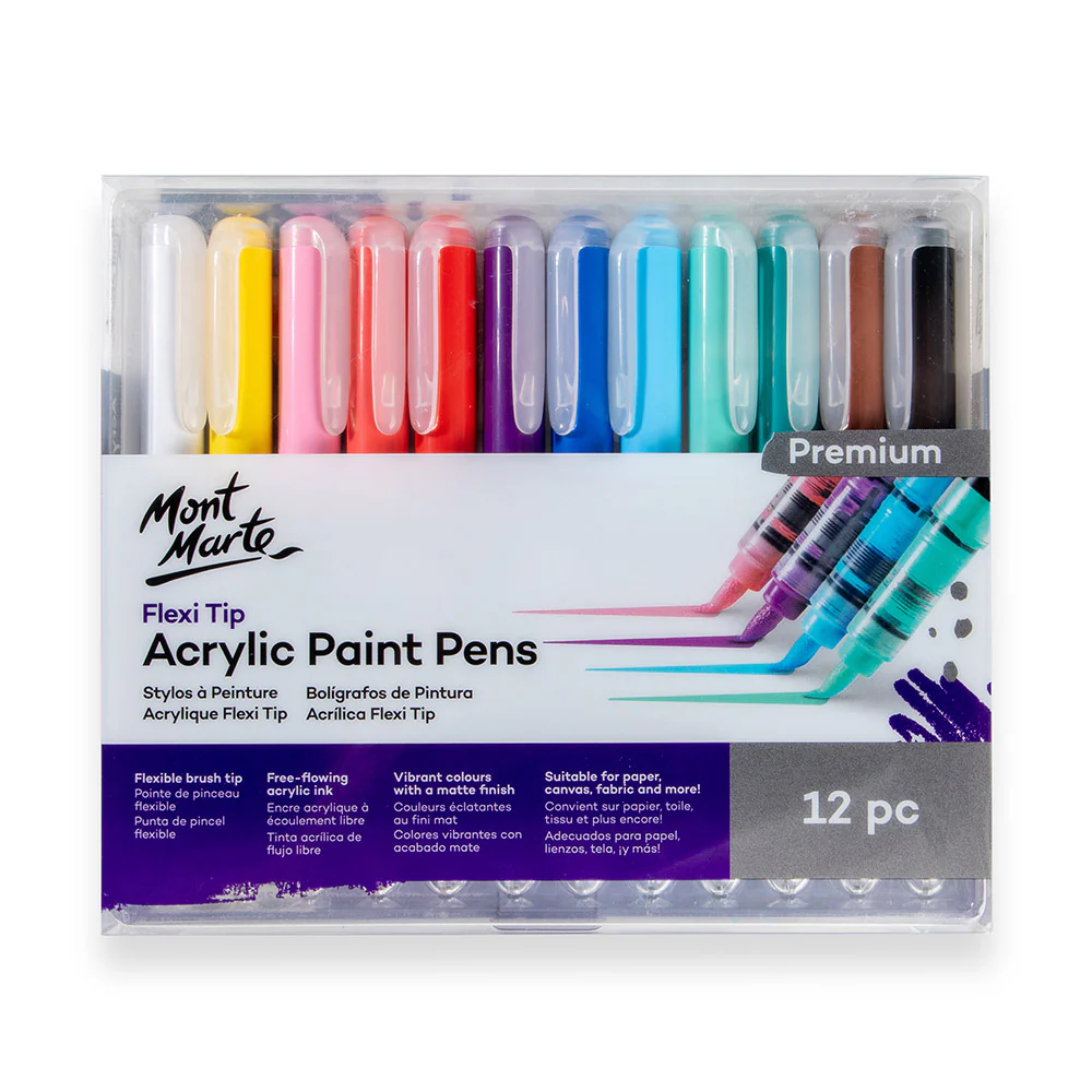 Acrylic Paint Flexi Tip Pens Set Of 12 Mont Marte