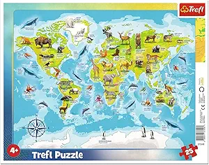 Puzzles  25 Frame  World map with animals 31340