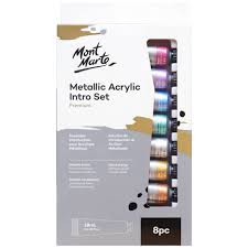 Metallic Acrylic Paint Intro 18ml Set Of 8pcs Mont Marte