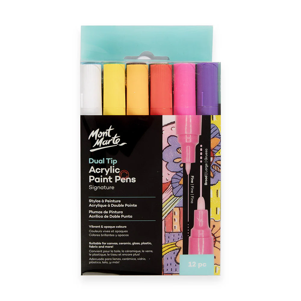 Acrylic Paint Pens Dual Fine Tip Broad Set Of 12 Mont Marte