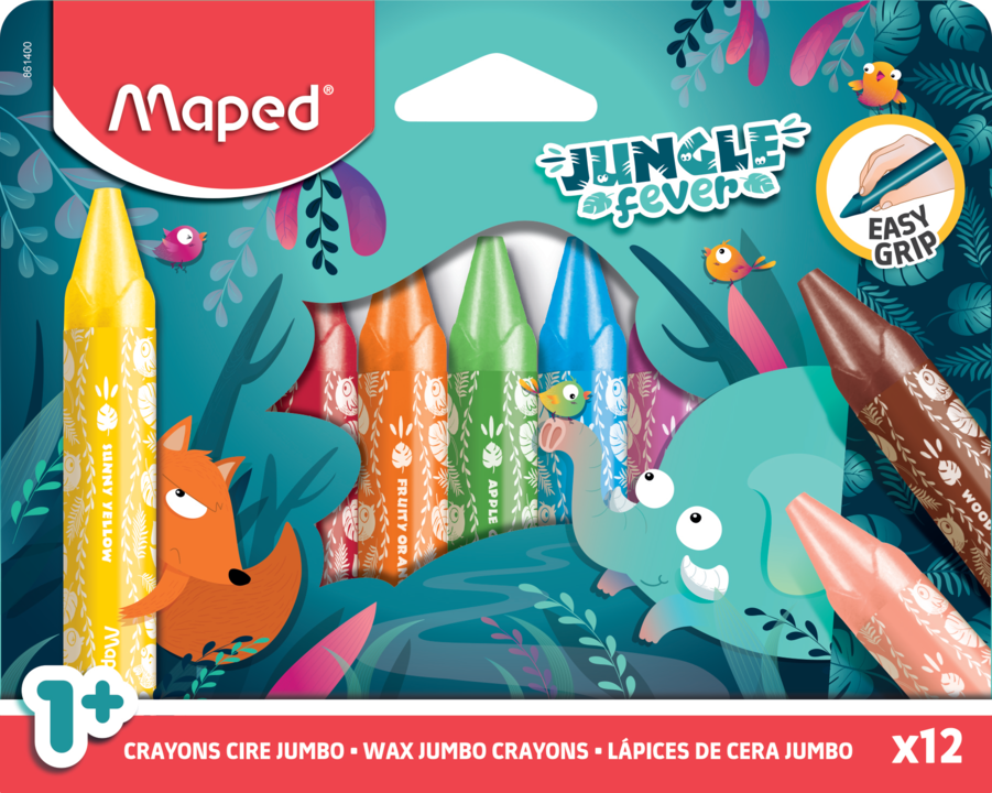Wax Crayons Jumbo Jungle Fever x 12pcs Box MAPED 861400