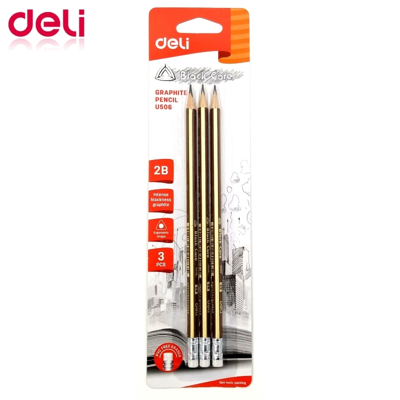 Deli Graphite Pencil 2B Blister x3pcs U50603