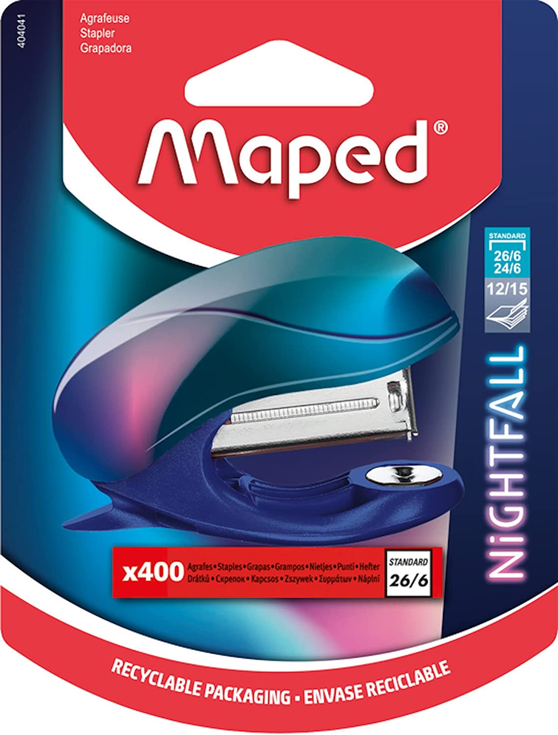 MAPED STAPLER NIGHTFALL MINI 26/6+400 BLISTER 404041