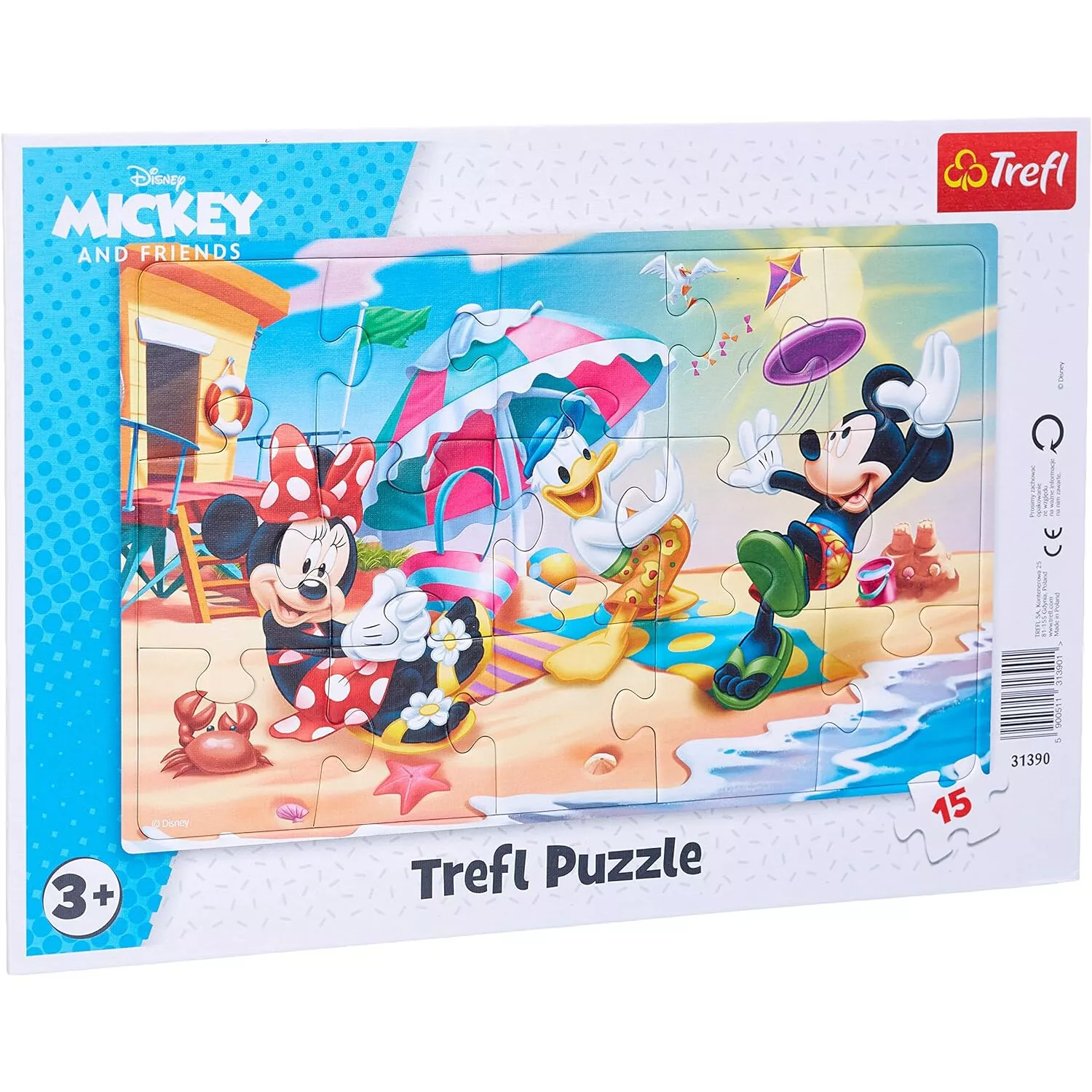 Puzzle 15 Frame Play On The Beach / Disney Standard Characters Trefl 31390