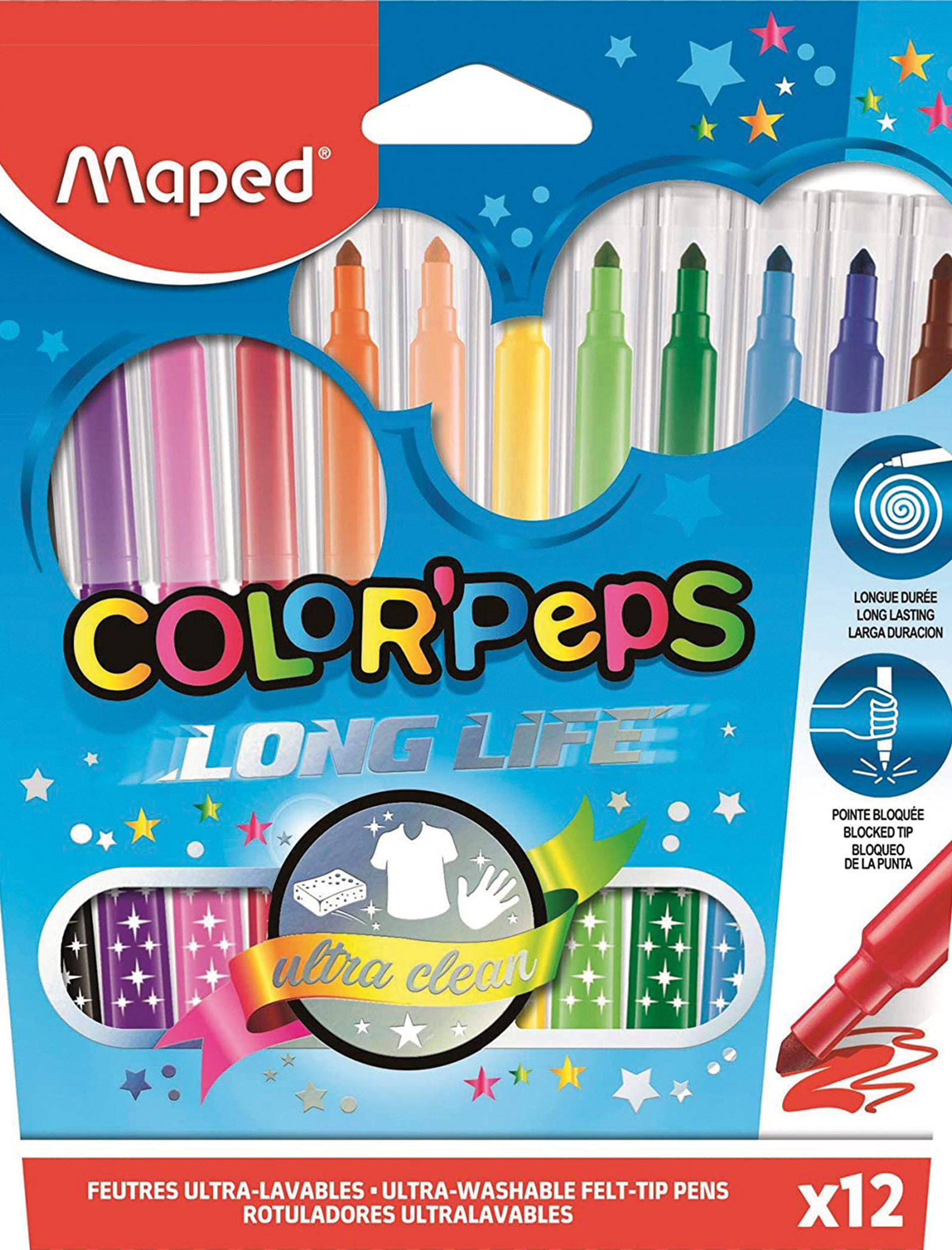 MAPED FELT TIPS COLOR'PEPS LONG LIFE X12 CARDBOARD BOX REF 845020