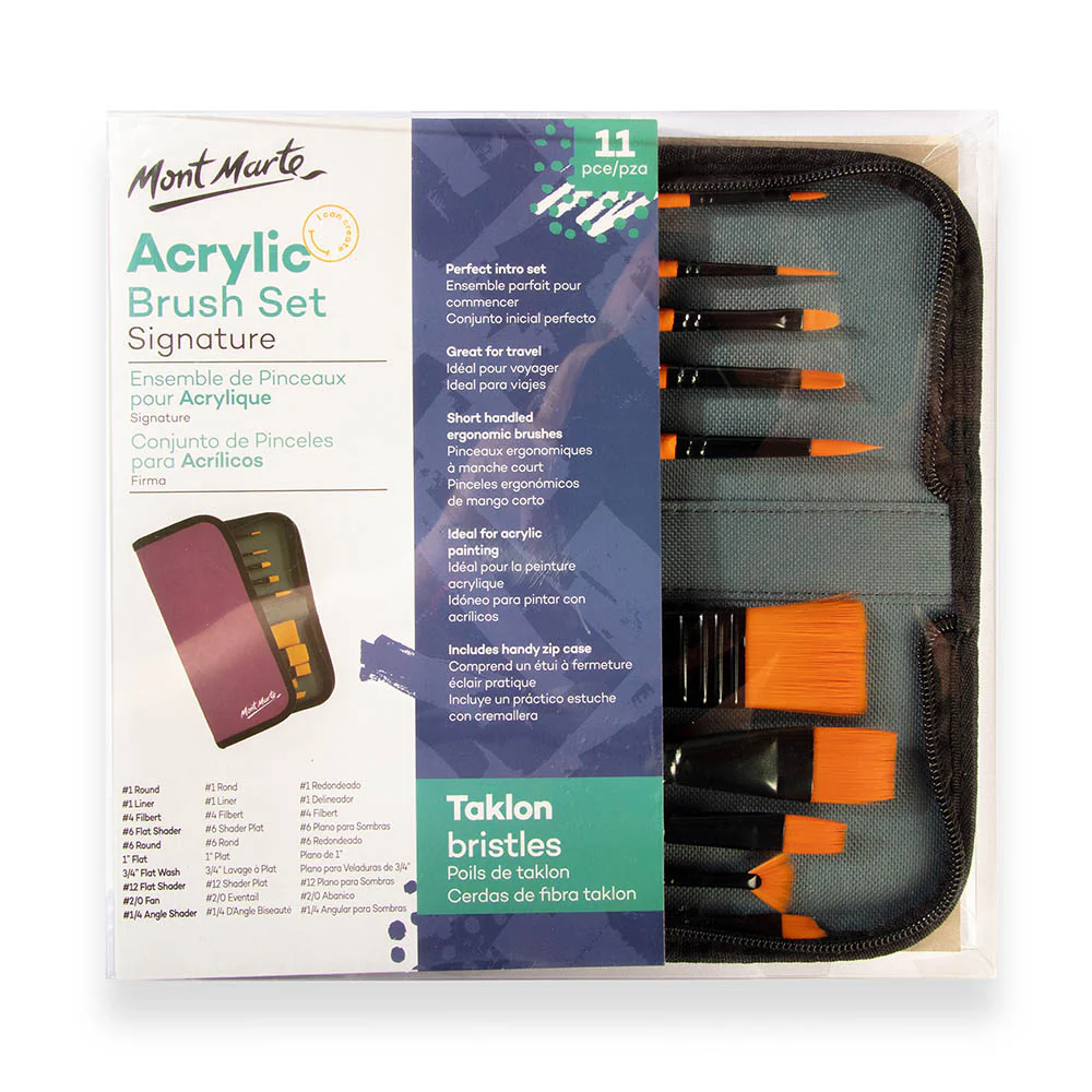 Brush Acrylic In Wallet Set Of 11 Mont Marte