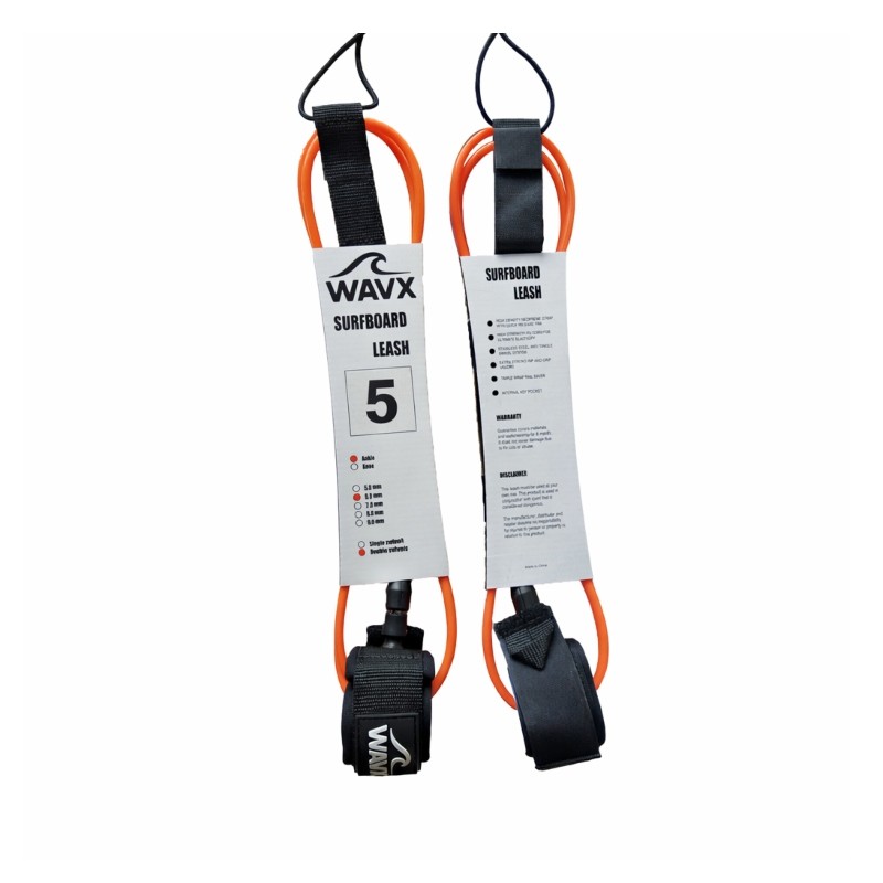 WAVX LEASH Shortboard 5FT 5MM ORANGE