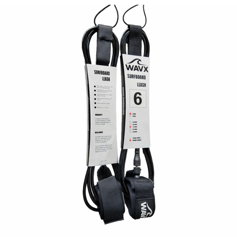 WAVX LEASH Shortboard 6FT 6MM BLACK