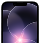 Partial view of black iPhone 17e in portrait orientation, highlighting durable display with a wallpaper image of a purple flower in Liquid Glass design