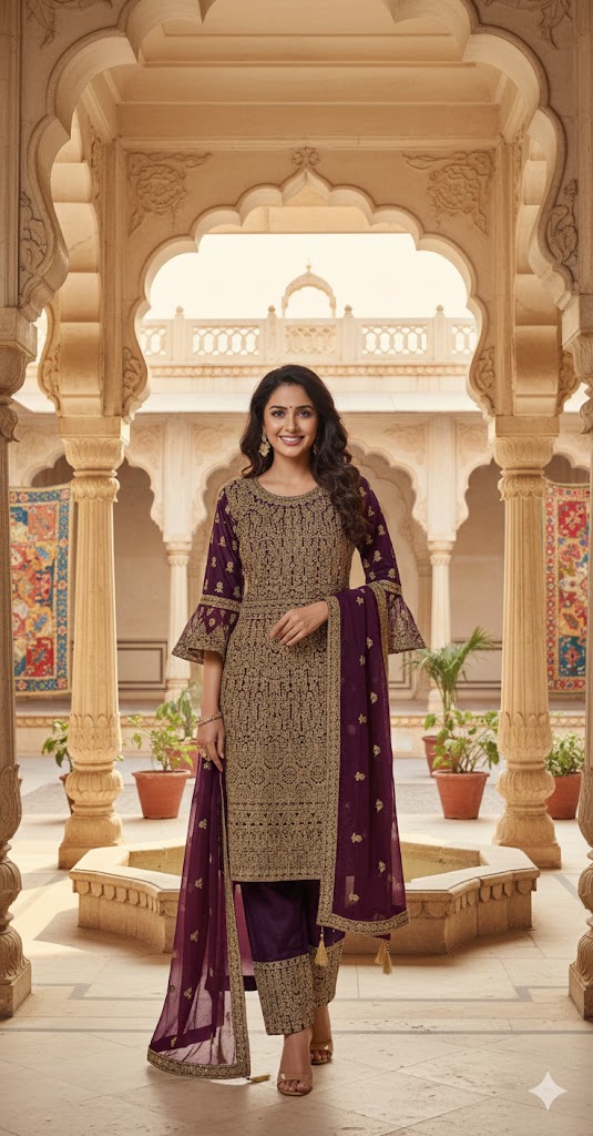 LAD CHURIDAR-NET ST CUT-LP PANT LS-A/RF SUJATA