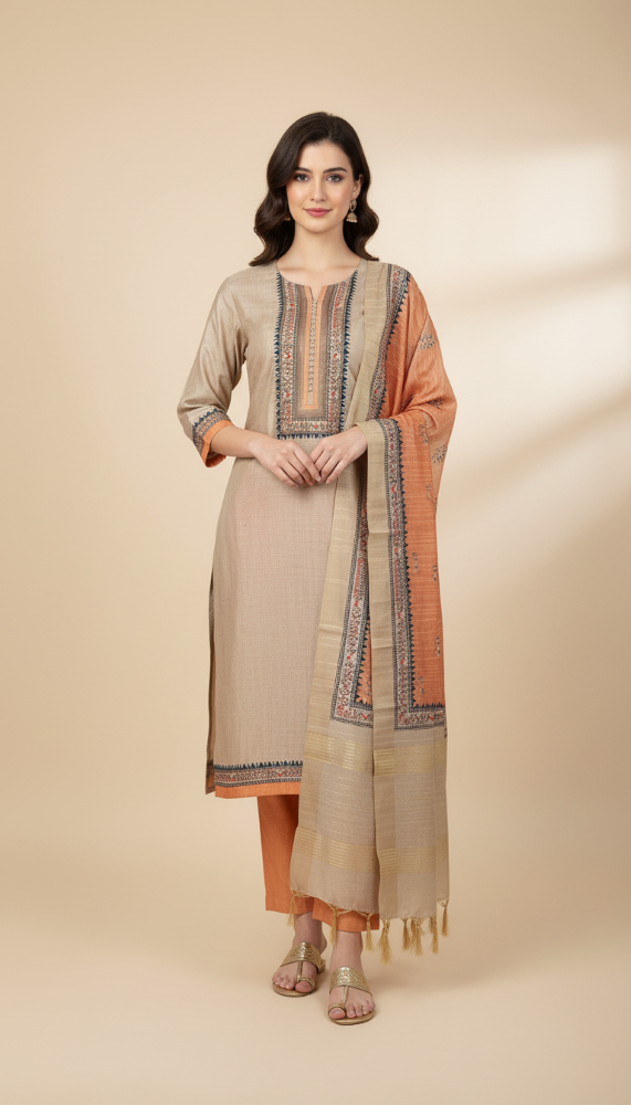 LADIES CHURIDHAR DAMAN PRINTED L/P LS