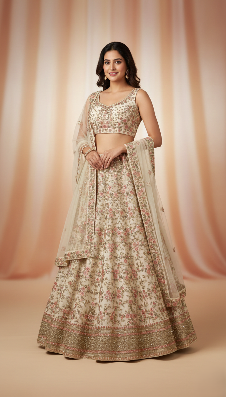 LEHENGAS-DUPION-SEMI STITCHED-KASH 1674