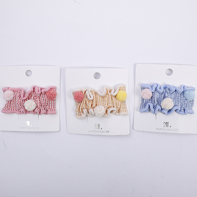 Checked Fuzzy Ball Hair Clip Set