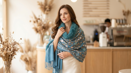 LADIES SHAWL WITH FUR