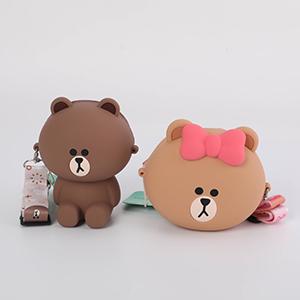 Small Sitting Cross-body Brown Bear Silicone Coin Purse