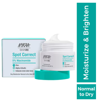 NYKAA SKINRX SPOT CORRECT 5% NIACINAMIDE DAY MOISTURISER NORMAL TO DRY SKIN SPF 15-50GM