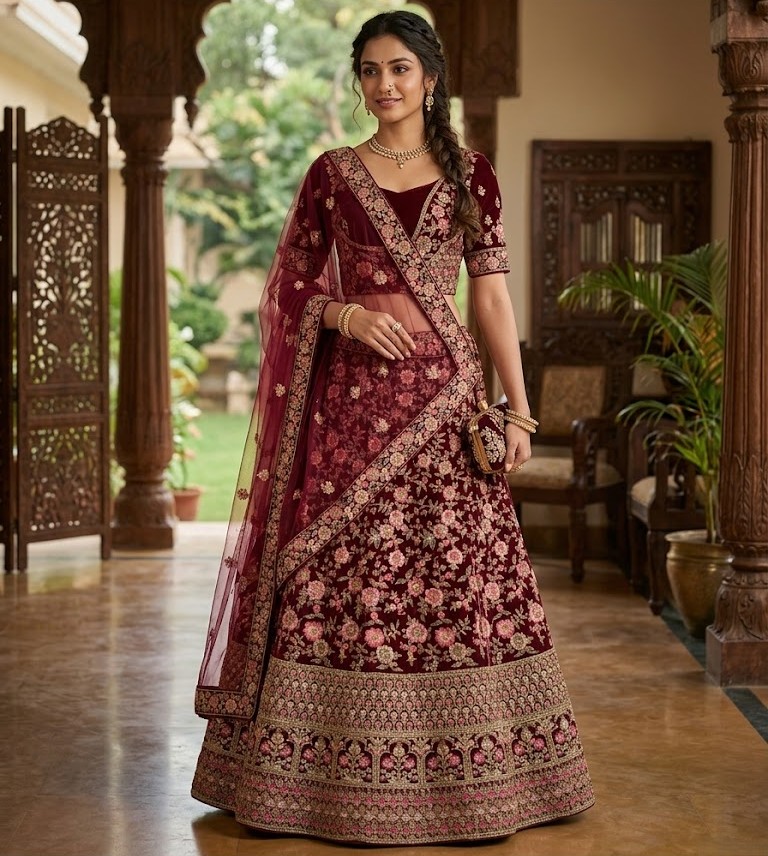 LEHENGAS NET SEMI STICHED-S/PF 76985