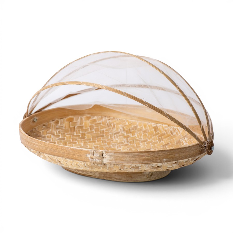 BASKET OVAL WITH NET COVER RATTAN NATURAL WASH MEDIUM 25X33 - KAPAU