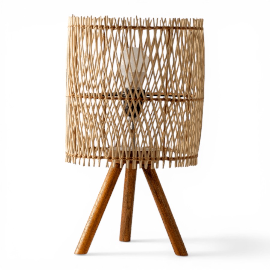 VALNCAY - FLOOR LAM P TEAK WITH RATTAN CUP