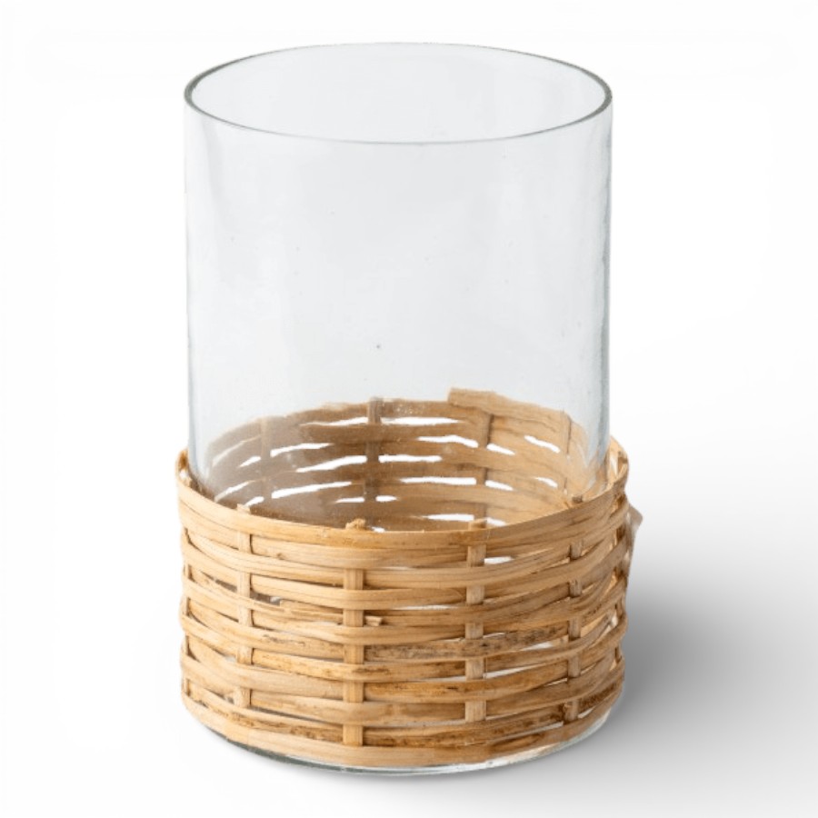 TEZPUR - CANDLE HOLDER GLASS WITH BAMBOO 15X10
