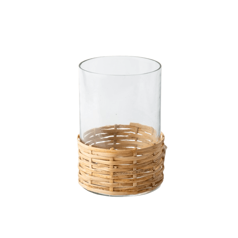 TEZPUR - CANDLE HOLDER GLASS WITH BAMBOO 15X10