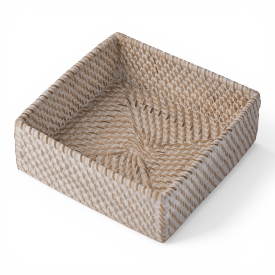 LIKOUALA - TRAY RATTAN WHITE SMALL RATTAN SQUARE 20 X 20 CM