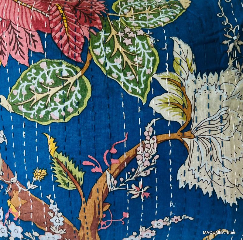 CHIKAN - CUSHION COVER BLUE PRINTED FLOWER 45X45